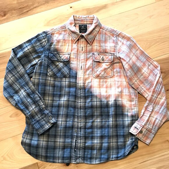 Upcycled Bleached Plaid Shirt, Women’s Size 12: Distressed Button Down, Western - Picture 5 of 10